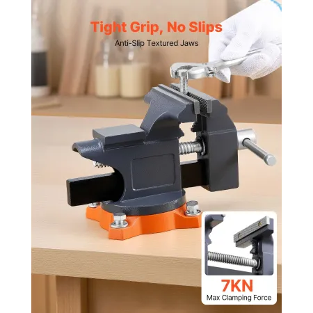 VEVOR Bench Vise, 4.5 Inch, Portable Workbench Vice with 270° Swivel Base, Quick Release Rotating Bench Clamp, Cast Iron Constru