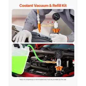 Radiator Vacuum Refill Kit, Automotives Cooling System Vacuum & Purge Fill Tool with Gauge, Portable Radiator Coolant Filling Ki