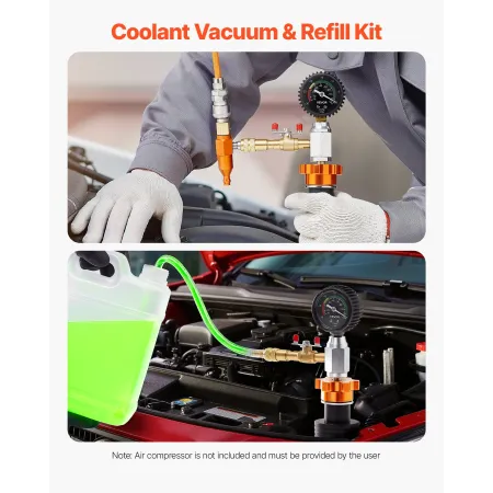 VEVOR Radiator Vakuum Refill Kit, Automotives Kølesystem Vakuum & Purge Fill Tool med måler, Portable Radiator Coolant Fyld