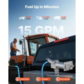 VEVOR Fuel Transfer Pump, 12V DC 57 L/min, Cast Iron Diesel Transfer Pump Kit, with Manual Shut-Off Nozzle, Discharge Hose, Over