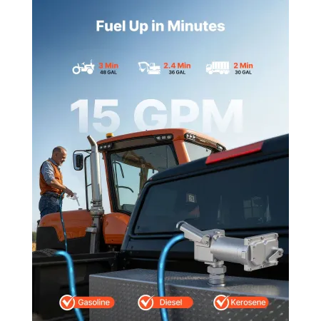 VEVOR brændstofoverførselspumpe, 12V DC 57 l/min, støbejerns dieseloverførselspumpesæt, med manuel afspærringsdyse,