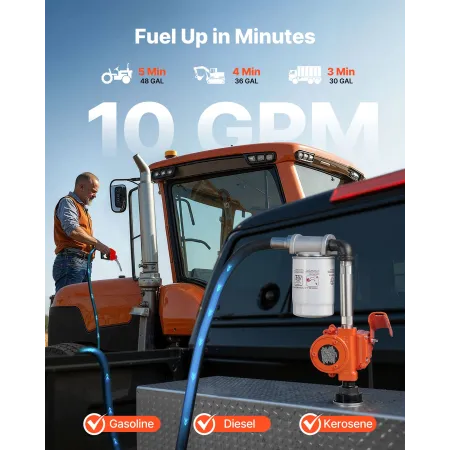 VEVOR brændstofoverførselspumpe, 12V DC 40 L/min, bærbart dieseloverførselspumpesæt, med automatisk slukdyse, afgangsslange,