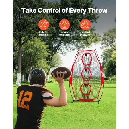VEVOR 203.2 x 101.6mm Football Trainer Throwing Net, Training Throwing Target Practice Net with 3 Target Pockets, Knotless Net I