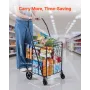 VEVOR Shopping Cart, Folding Grocery Utility Cart with Dual Baskets, Waterproof Liner & Wheels, 45 KG Large Load Capacity, Heavy