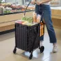 VEVOR Shopping Cart, Folding Grocery Utility Cart with Dual Baskets, Waterproof Liner & Wheels, 45 KG Large Load Capacity, Heavy