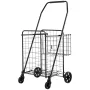 VEVOR Shopping Cart, Folding Grocery Utility Cart with Dual Baskets, Waterproof Liner & Wheels, 45 KG Large Load Capacity, Heavy