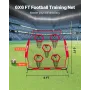 VEVOR 1828.8x1828.8mm Football Trainer Throwing Net, Training Throwing Target Practice Net with 5 Target Pockets, Knotless Net I