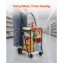 VEVOR Shopping Cart, Folding Grocery Utility Cart with Swivel Wheels, 40.8 kg Large Load Capacity, Heavy Duty Rolling Laundry Ba