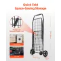 Shopping Cart, Folding Grocery Utility Cart with Swivel Wheels, 40.8 kg Large Load Capacity, Heavy Duty Rolling Laundry Basket B