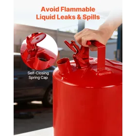 VEVOR Safety Gas Can, 19 L Type I Red Safety Can for Gasoline with Stainless Steel Flame Arrester, Self-Closing Lid, and PE Funn
