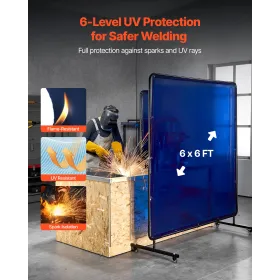 Welding Screen with Frame, 1.74 x 1.74 m Welding Curtain Screen, Flame-Resistant Vinyl Protection Screens with Lockable Swivel W