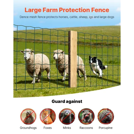 VEVOR Farm Fence, 1 x 20 m, 4 x 4 in Mesh 2.1mm Galvanized Steel Wire Fencing for Cattle, Hog & Sheep, Heavy Duty Vinyl Coated L