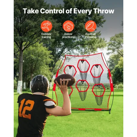 VEVOR 2438.4x2438.4mm Football Trainer Throwing Net, Training Throwing Target Practice Net with 6 Target Pockets, Knotless Net I