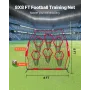VEVOR 2438.4x2438.4mm Football Trainer Throwing Net, Training Throwing Target Practice Net with 6 Target Pockets, Knotless Net I