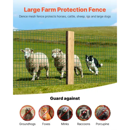 VEVOR Farm Fence, 1 x 25 m, 2 x 4 in Mesh 2.1mm Galvanized Steel Wire Fencing for Cattle, Hog & Sheep, Heavy Duty Vinyl Coated L