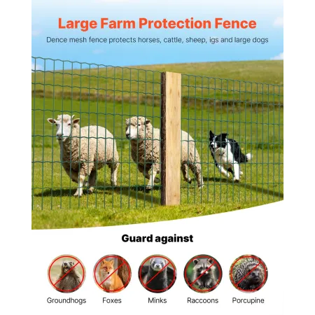 VEVOR Farm Fence, 1.2 x 25 m, 2 x 4 in Mesh 2.1mm Galvanized Steel Wire Fencing for Cattle, Hog & Sheep, Heavy Duty Vinyl Coated