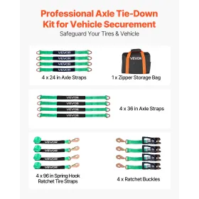 VEVOR Wheel Chock Tie-Down Kit, Axle Type Trailer Tie Down Strap, Car Tie Down Kit with Spring Hook, Break Strength 4540 kg & Wo