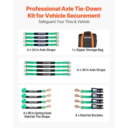 VEVOR Wheel Chock Tie-Down Kit, Axle Type Trailer Tie Down Strap, Car Tie Down Kit with Spring Hook, Break Strength 4540 kg & Wo