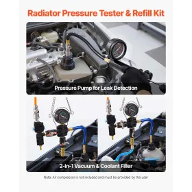 Coolant Pressure Tester Kit, 47Pcs Radiator Vacuum Refill Kit with 3 Metal Adapters, Universal Fit, Automotive Cooling System Pr