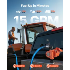 VEVOR brændstofoverførselspumpe, 12V DC 57 l/min, støbejerns dieseloverførselspumpesæt, med manuel dyse, afgangsslange,