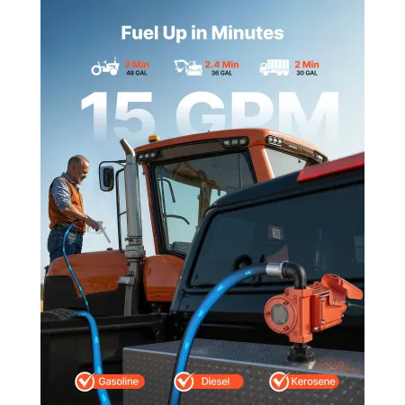 VEVOR brændstofoverførselspumpe, 12V DC 57 l/min, støbejerns dieseloverførselspumpesæt, med manuel dyse, afgangsslange,