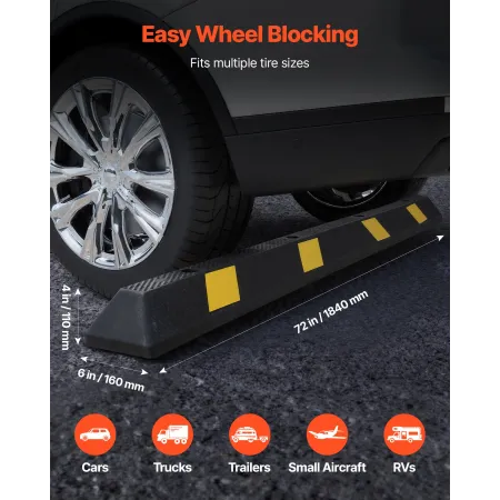 VEVOR Parking Stopper, 1840 mm 2 Pcs Heavy Duty Parking Aid for Garage, Rubber Curb Garage Floor Stopper with Reflective Strips,