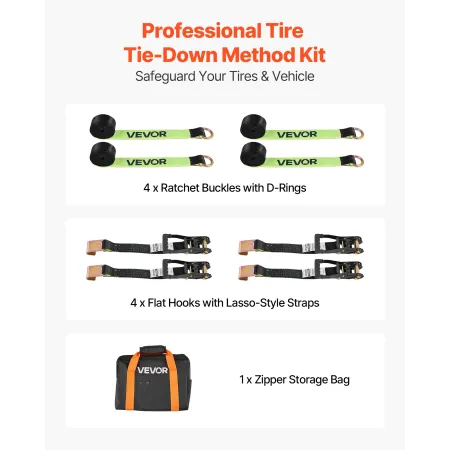VEVOR Wheel Chock Tie-Down Kit, Tire-Style Trailer Tie Down Strap, Car Tie Down Kit with Flat Hook, Break Strength 4540 kg & Wor