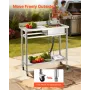 Stainless Steel Utility Sink, Rolling Single Bowl Commercial Kitchen Sink with Wheels, Faucet and Hot & Cold Water Pipe, Utility