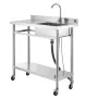 Stainless Steel Utility Sink, Rolling Single Bowl Commercial Kitchen Sink with Wheels, Faucet and Hot & Cold Water Pipe, Utility