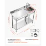 VEVOR Stainless Steel Utility Sink, Free Standing Single Bowl Commercial Kitchen Sink with Faucet, Utility Left Basin Workbench 