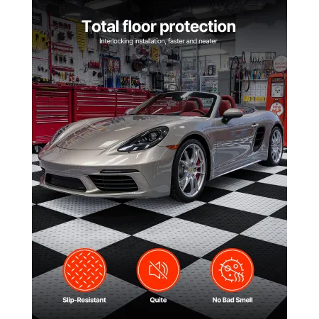 Garage Floor Tiles Interlocking, 8 Pack 513 x 513 x 5 mm Interlocking Modular Garage Flooring Tiles, Diamond Plate Slip-Resistan