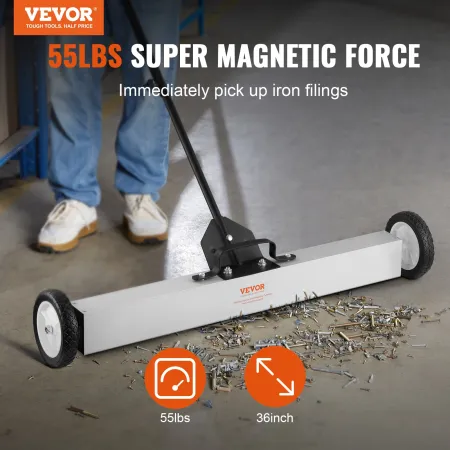 24.9 kg Rolling Magnetic Sweeper with Wheels,Push-Type Magnetic Pick Up Sweeper, 24-inch Large Magnet Pickup Lawn Sweeper with T