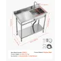 VEVOR Stainless Steel Utility Sink, Free Standing Single Bowl Commercial Kitchen Sink with Faucet, 1000 x 500 x 940 mm, Utility 