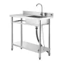 Stainless Steel Utility Sink, Free Standing Single Bowl Commercial Kitchen Sink with Faucet, 1000 x 500 x 940 mm, Utility Left B
