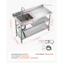 Stainless Steel Utility Sink, Free Standing Single Bowl Commercial Kitchen Sink with Faucet and Hot & Cold Water Pipe, Dual Stor