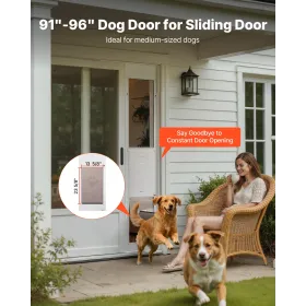 VEVOR Dog Door for Sliding Glass Door, 2311-2439 mm Adjustable Height, Aluminum Alloy Frame with Metal Rotating Hinges, Secure L
