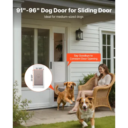 Dog Door for Sliding Glass Door, 2311-2439 mm Adjustable Height, Aluminum Alloy Frame with Metal Rotating Hinges, Secure Lock De