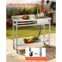 Stainless Steel Utility Sink, Rolling Single Bowl Commercial Kitchen Sink with Wheels, Faucet and Hot & Cold Water Pipe, Utility