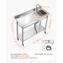 VEVOR Stainless Steel Utility Sink, Rolling Single Bowl Commercial Kitchen Sink with Wheels, Faucet and Hot & Cold Water Pipe, U