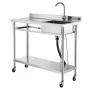 Stainless Steel Utility Sink, Rolling Single Bowl Commercial Kitchen Sink with Wheels, Faucet and Hot & Cold Water Pipe, Utility