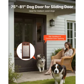Dog Door for Sliding Glass Door, 1927 mm to 2040 mm Adjustable Height, Aluminum Alloy Frame with Metal Rotating Hinges, Lock Des