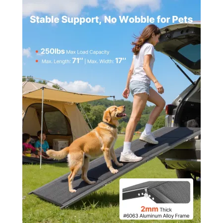 Dog Ramp for Cars, 180 x 43.2 cm, Folding Pet Ramps for Medium & Large Dogs up to 113 kg, Pet Stair Ramp with Non-Slip Oxford Fa
