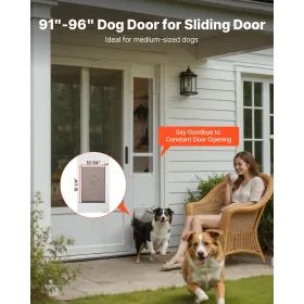 VEVOR Dog Door for Sliding Glass Door, 2311-2439 mm Adjustable Height, Aluminum Alloy Frame with Metal Rotating Hinges, Lock Des