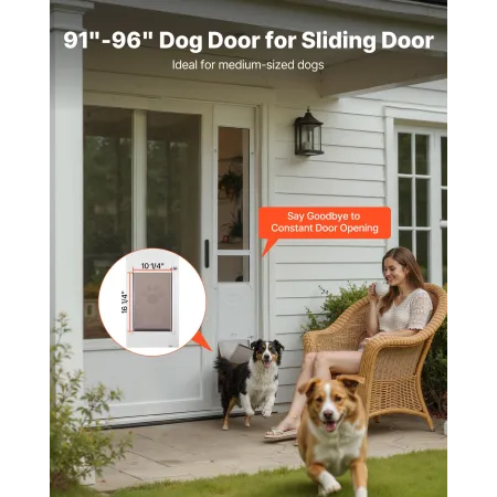 VEVOR Dog Door for Sliding Glass Door, 2311-2439 mm Adjustable Height, Aluminum Alloy Frame with Metal Rotating Hinges, Lock Des