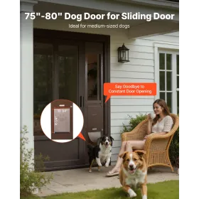 VEVOR Dog Door for Sliding Glass Door, 1927 mm to 2040 mm Adjustable Height, Aluminum Alloy Frame with Rotating Hinges, Lock Des