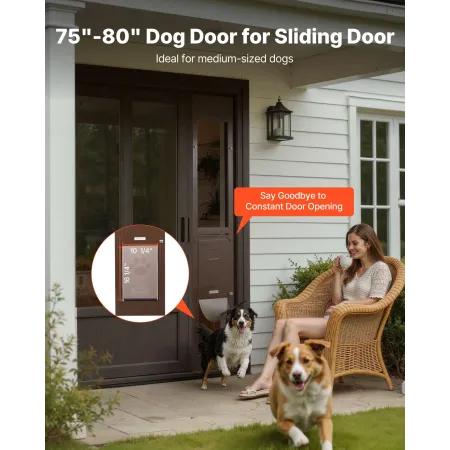 Dog Door for Sliding Glass Door, 1927 mm to 2040 mm Adjustable Height, Aluminum Alloy Frame with Rotating Hinges, Lock Design, 2