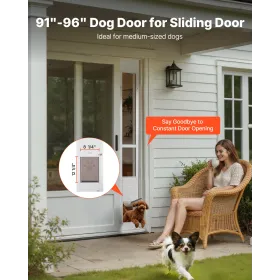 Dog Door for Sliding Glass Door, 2311-2439 mm Adjustable Height, Aluminum Alloy Frame with Metal Rotating Hinges, Lock Design, 2