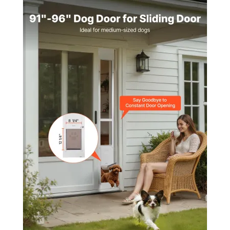 VEVOR Dog Door for Sliding Glass Door, 2311-2439 mm Adjustable Height, Aluminum Alloy Frame with Metal Rotating Hinges, Lock Des