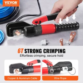 Crimping Tool, AWG12-2/0 Copper And Aluminum Terminal Battery Lug Hydraulic Crimper, with a Cutting Pliers, Gloves, 10pcs