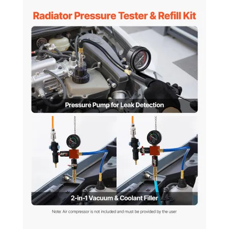 VEVOR Kølevæsketryktestersæt, 47 stk. Radiator Vakuum Refill Kit med 3 metaladaptere, Universal Fit, Automotive Cooling System